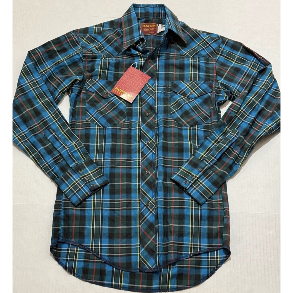 Rustler Multicolor Pleated Dress Shirt Mens 32/33 Collared Long Sleeve Button-Up